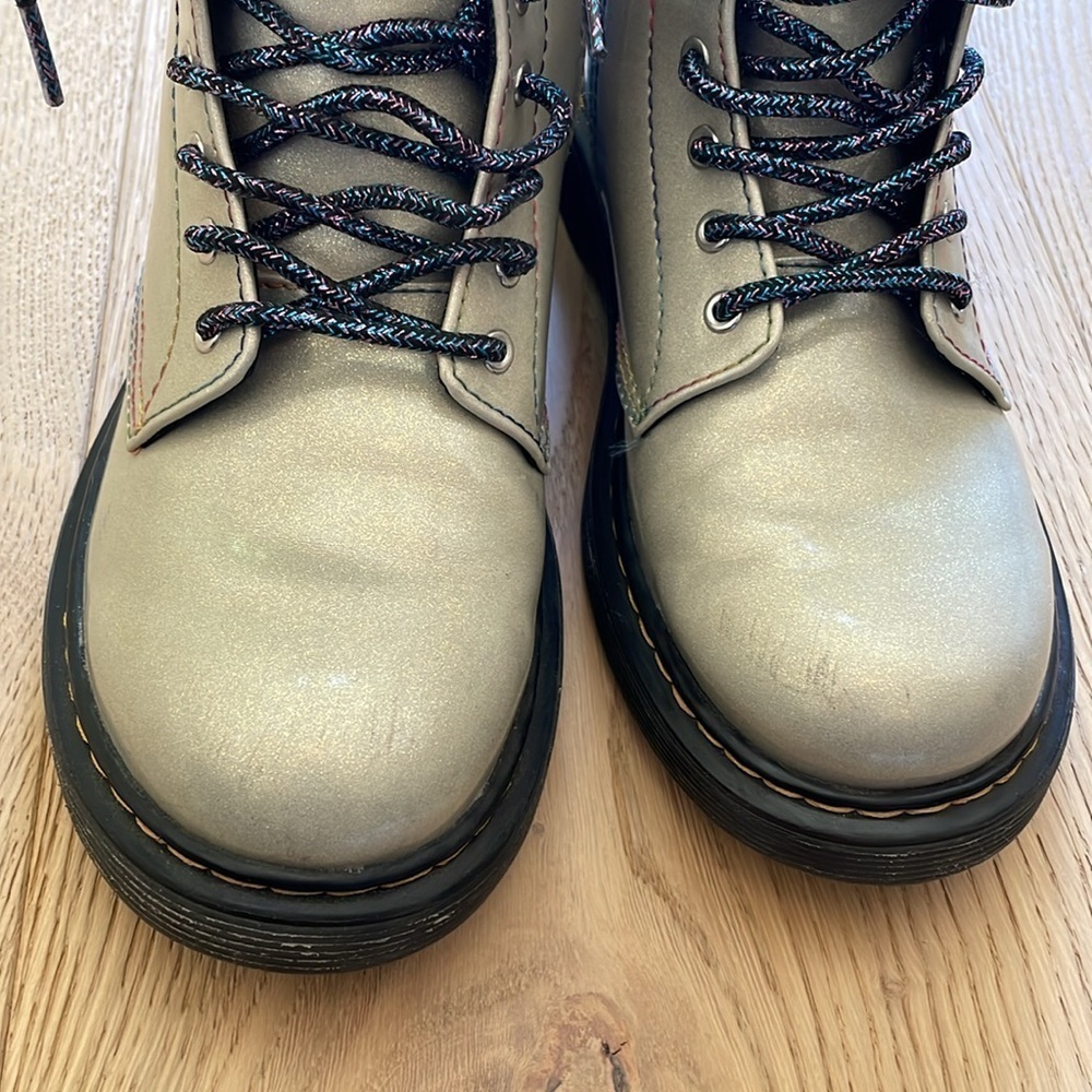 Dr Martens 1460 Kids Boots Size 4 Sparkle Rays Iridescent Side Zip Lace Up - Picture 2 of 5